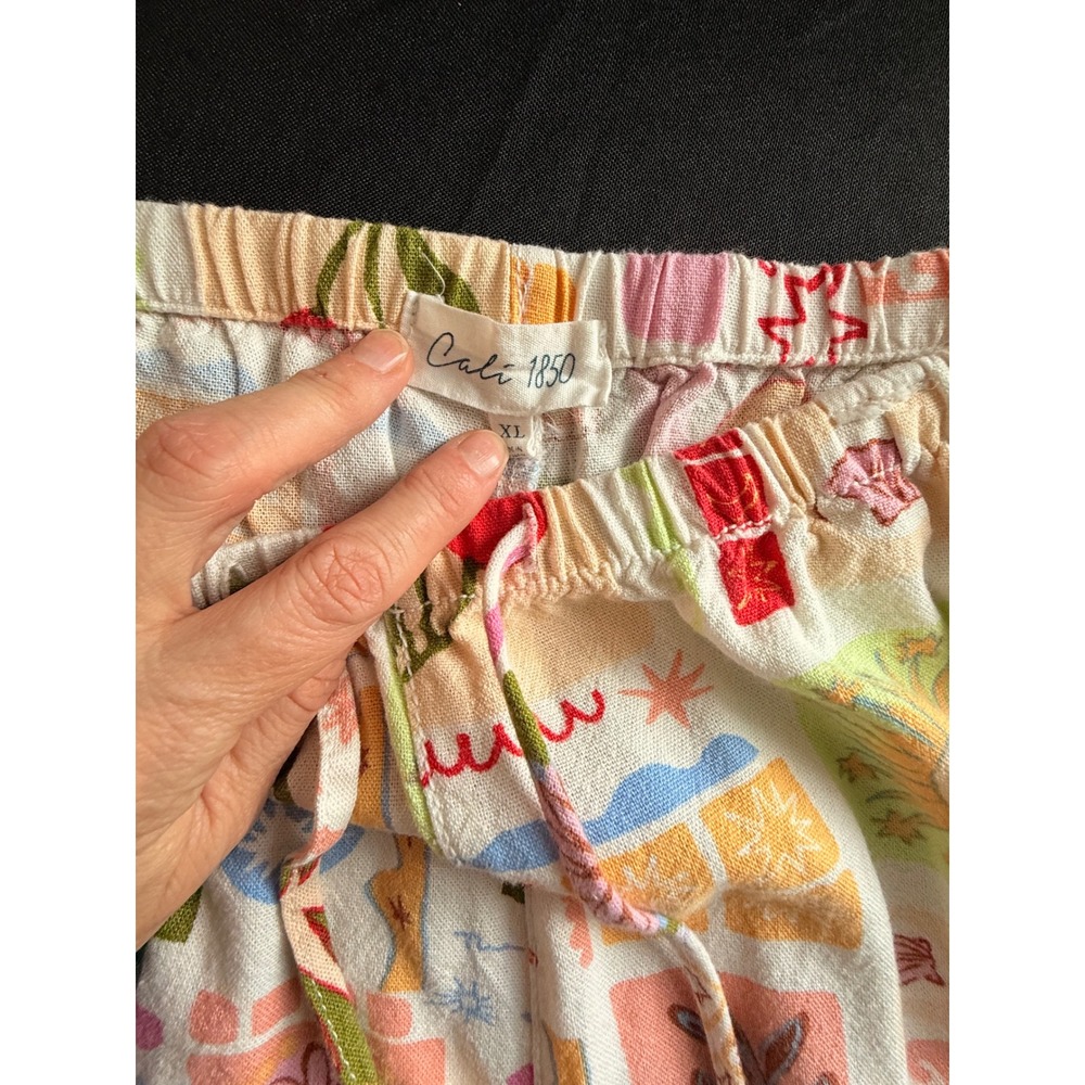 Cali 1850 Novelty Print Wide Leg Pants Rayon Linen Blend XL Multicolor Boho - Picture 4 of 10